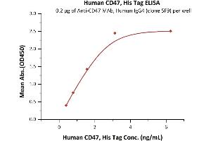Immobilized A MAb, Human IgG4 (clone 5F9) at 2 μg/mL (100 μL/well) can bind Human CD47, His Tag (ABIN2180804,ABIN2180803) with a linear range of 0.
