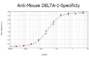 ELISA results of purified Rabbit anti-Mouse DELTA-1 Antibody tested against BSA-conjugated peptide of immunizing peptide.