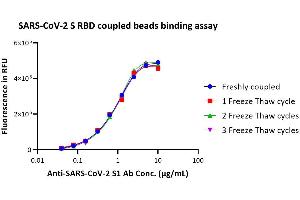 The binding curves between SARS-CoV-2 S RBD pre-coupling magnetic beads after different freeze-thaw cycles and anti-SARS-CoV-2 S1 antibody.