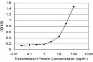 Detection limit for recombinant GST tagged TSSK1 is approximately 1ng/ml as a capture antibody.